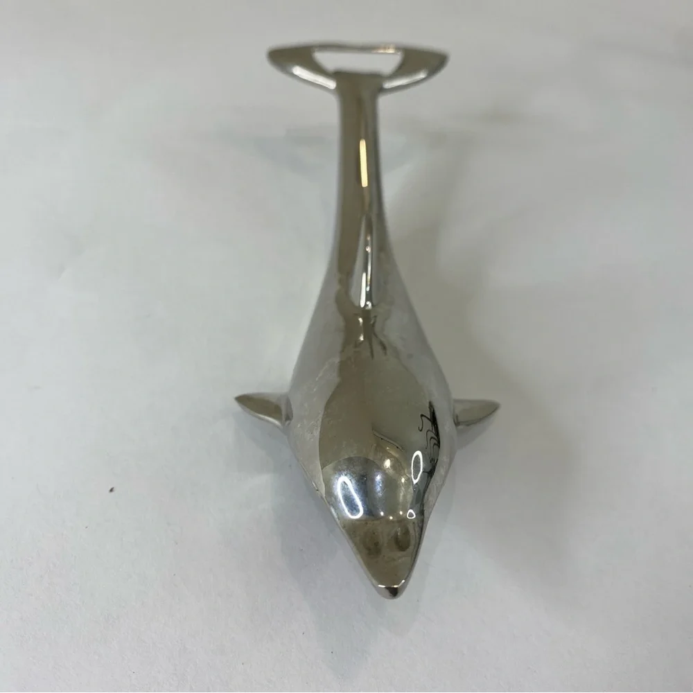Vintage Barware Silver Tone Metal Dolphin Bottle Opener Coastal Beach-House